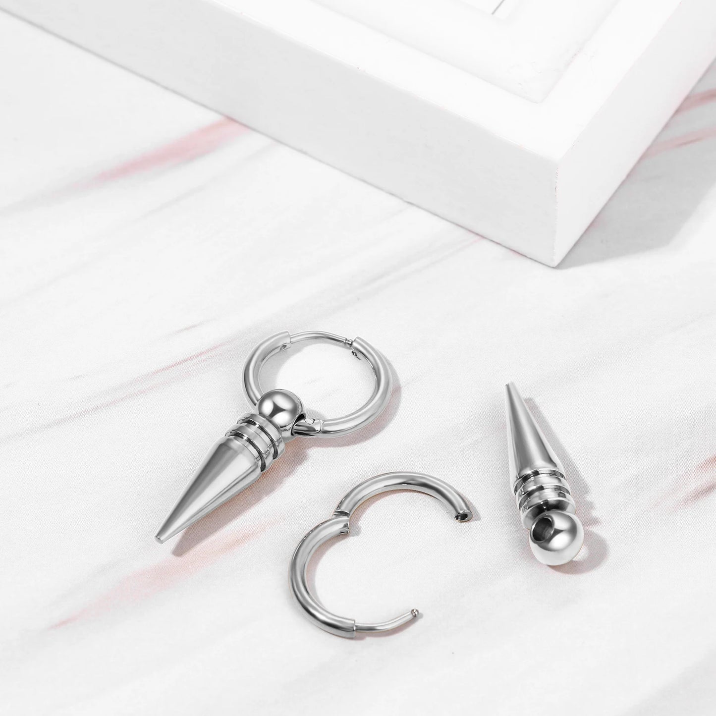 BONISKISS Cross Hollow Chain Stainless Steel Earrings Hoop Huggie Hinged Viking Runes Retro Gothic Ear Stud Men Women Unisex