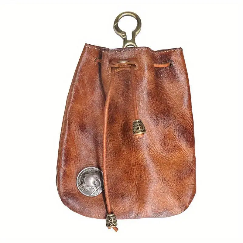 1pc viking sporran mini Soft Retro style Handcrafted Genuine Cowhide Change Holder Pouch Coin Purse Keychain for men and women