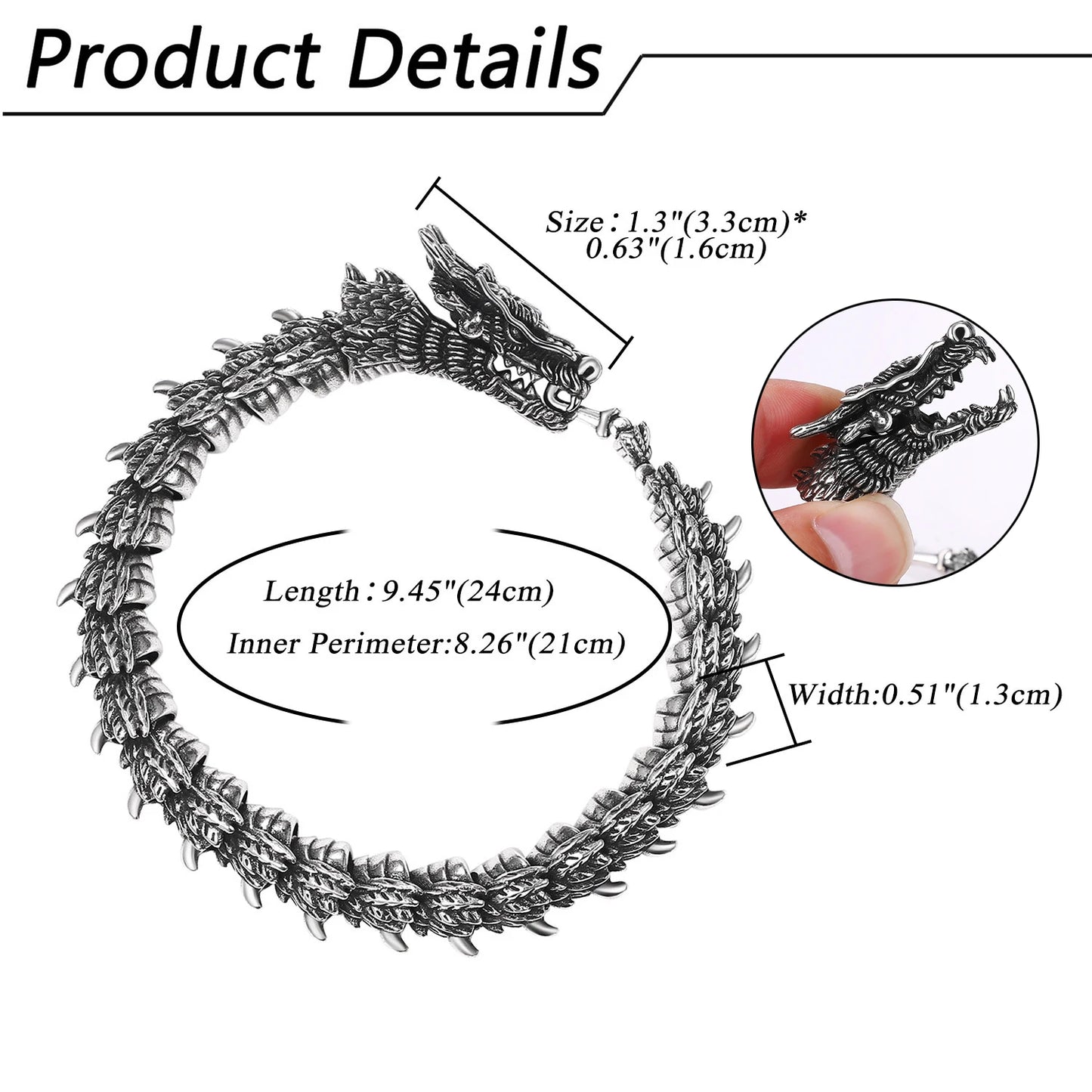 BONISKISS Men's Superior Dragon Bracelet Flexible Bendable Stainless Steel Snake Chain Charming Vintage Jewellery Unique Gift