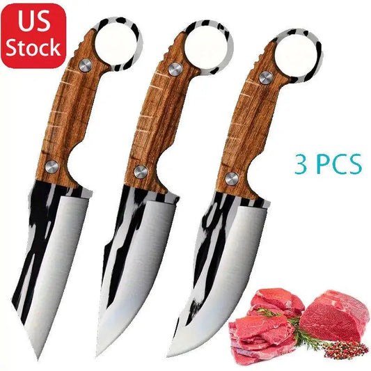 3Pcs Viking knife Chef Knife Japan Kitchen Meat Cleaver Butcher Boning Knife BBQ