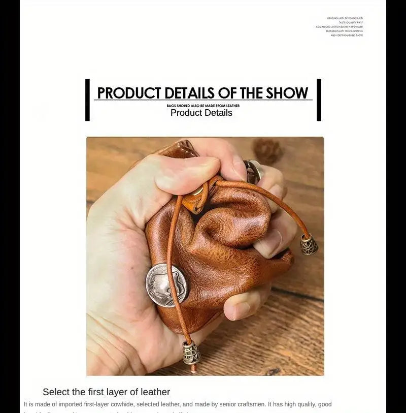 1pc viking sporran mini Soft Retro style Handcrafted Genuine Cowhide Change Holder Pouch Coin Purse Keychain for men and women
