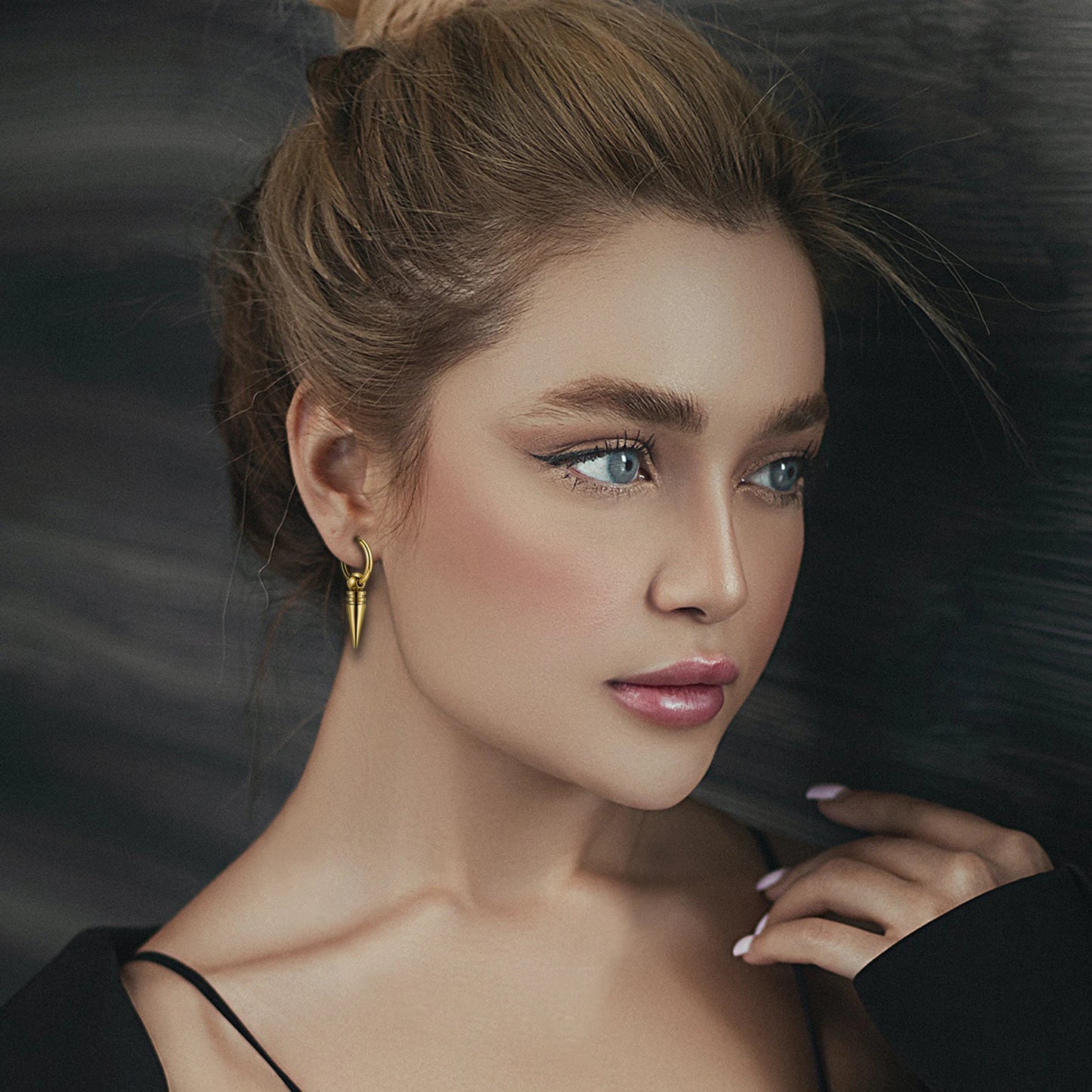 BONISKISS Cross Hollow Chain Stainless Steel Earrings Hoop Huggie Hinged Viking Runes Retro Gothic Ear Stud Men Women Unisex