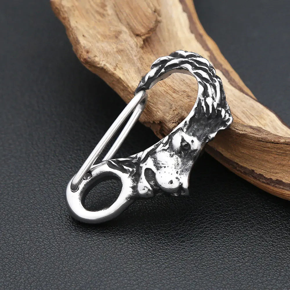 Stainless Steel Lion Head Keychain Men Skull Buckle Key Ring Carabiner Jewelry