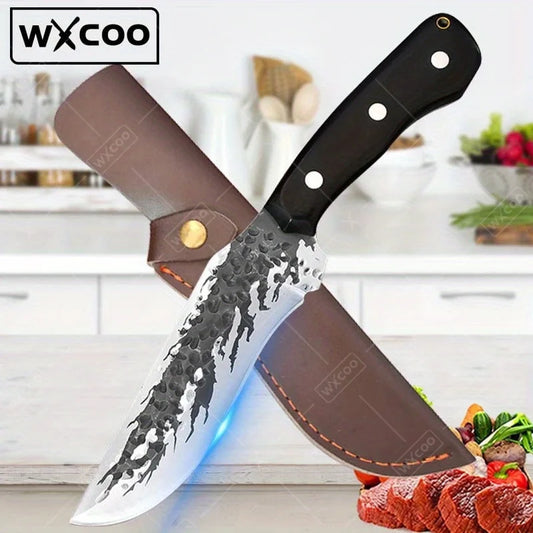 1PC Stainless Steel Knife Handmade Forged Knife Professional Outdoor Cooking Knife with Sheath Wooden Handle Meat and Fish