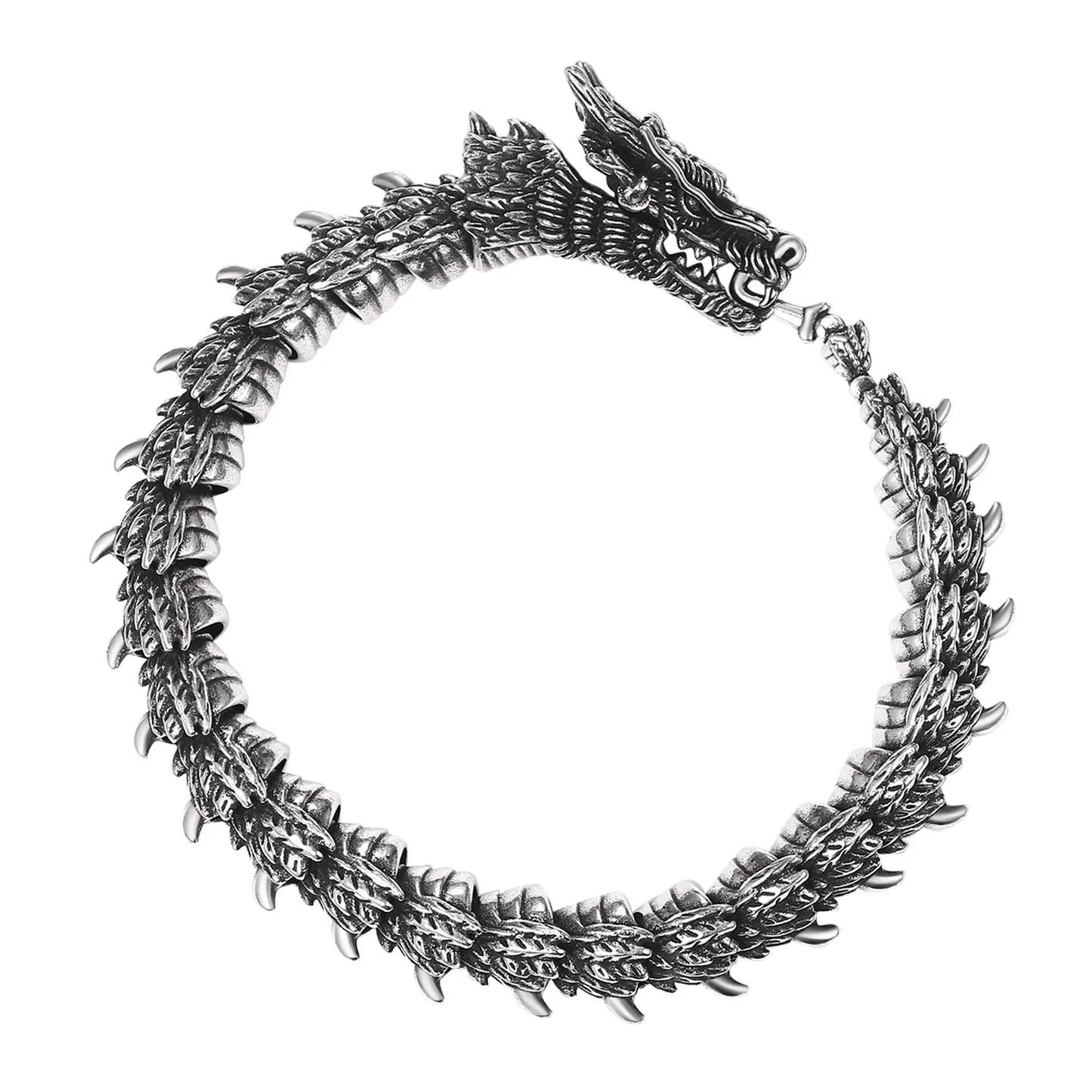 BONISKISS Men's Superior Dragon Bracelet Flexible Bendable Stainless Steel Snake Chain Charming Vintage Jewellery Unique Gift