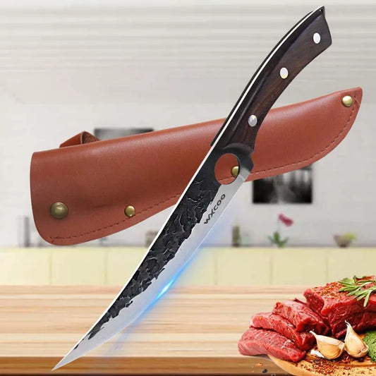 1 PC High Carbon Steel Boning Knife with Sheath Professional Kitchen Knife Multipurpose Fruit Vegetable Meat Fish Cleaver Sharp