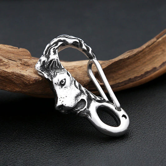 Stainless Steel Lion Head Keychain Men Skull Buckle Key Ring Carabiner Jewelry