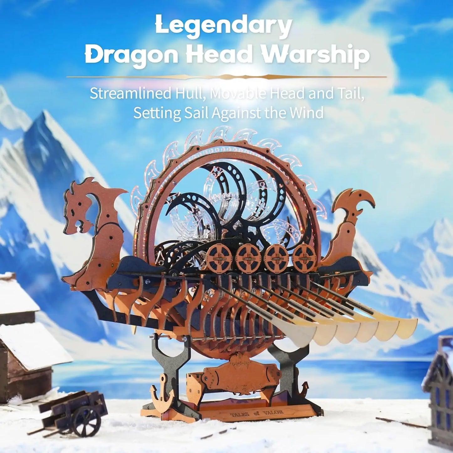 Robotime Boat Wooden Models 3D Puzzle Wooden Model Kits Viking Dragon Ship with Motor and LED Light Unique Gifts Ship