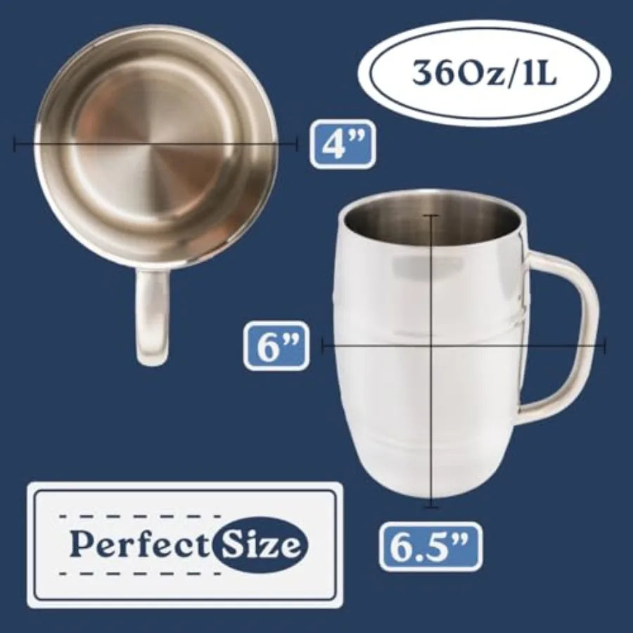 Beer Mugs Viking Cup for Beer Enthusiasts 34 oz Stainless Steel Mug with Handle Unique Barrel Stein for Men Ideal Coffee Tumble