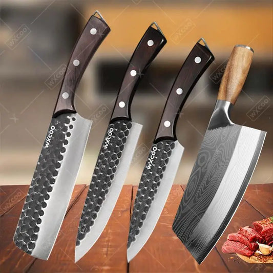 4PCS Kitchen Chef Knife Set Multipurpose Cooking Knife Stainless Steel Boning Barbecue Vegetable Chopper Cutting Utility Outdoor