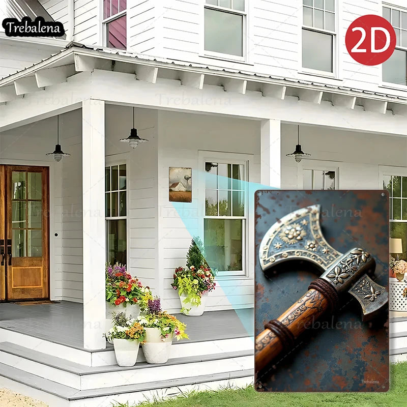 1PC 2D Flat 8*12inch Metal Sign Vintage Viking Axe Rustic Metal Wall Art Decor