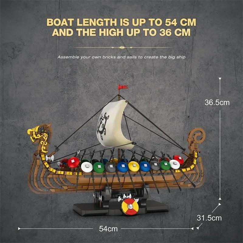 2547PCS Viking Warship Building Blocks Pirate Keelboat Model Bricks Desktop Collection Decoration Diy Toy For Kids Holiday Gifts