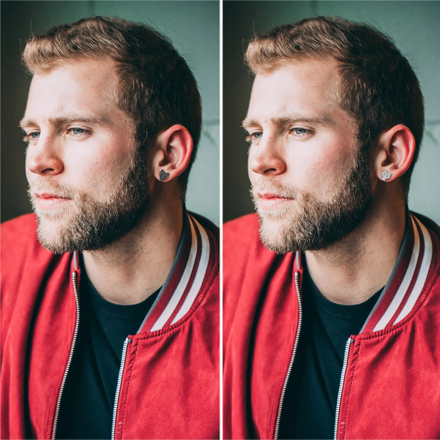 Boniskiss 4pcs Punk Norse Viking Runes Fenrir Wolf Head Amulet Earrings Hip Hop Stainless Steel Stud 20G for Men Women Unisex