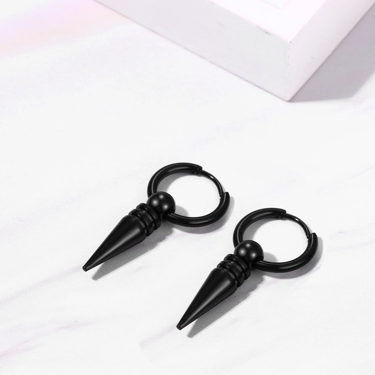 BONISKISS Cross Hollow Chain Stainless Steel Earrings Hoop Huggie Hinged Viking Runes Retro Gothic Ear Stud Men Women Unisex