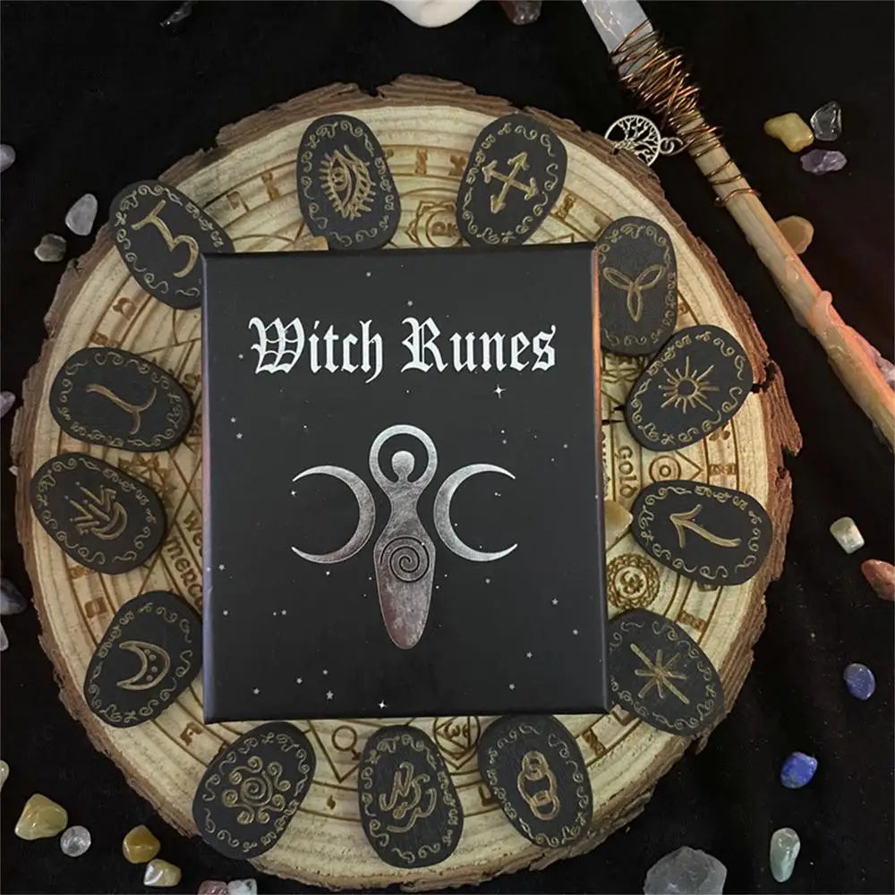 Wooden Rune Divination Game Set Rune Stones With Storage Bag Black Divination Props Set With Storage Bag Norse Runes