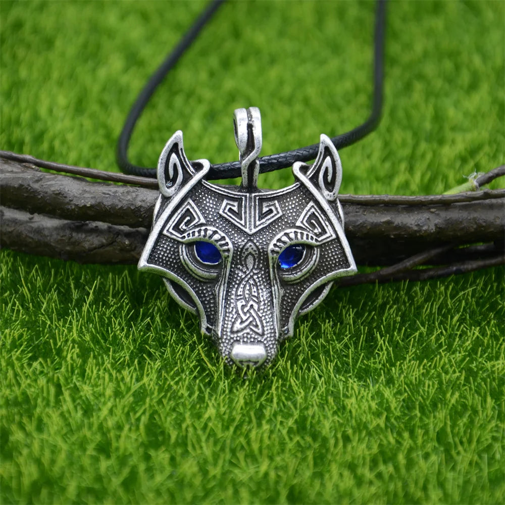 Blue Green Eyes Wolf Pendant Viking