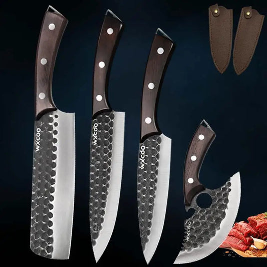 4PCS Stainless Steel Knife Set Handmade Professional High Quality Sharp Multipurpose Kitchenware Forged Mini Cheese Boning Pizza