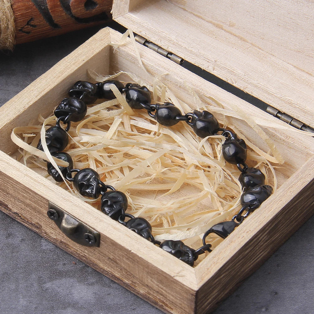 Gun Black Stainless Steel Skull Bracelet