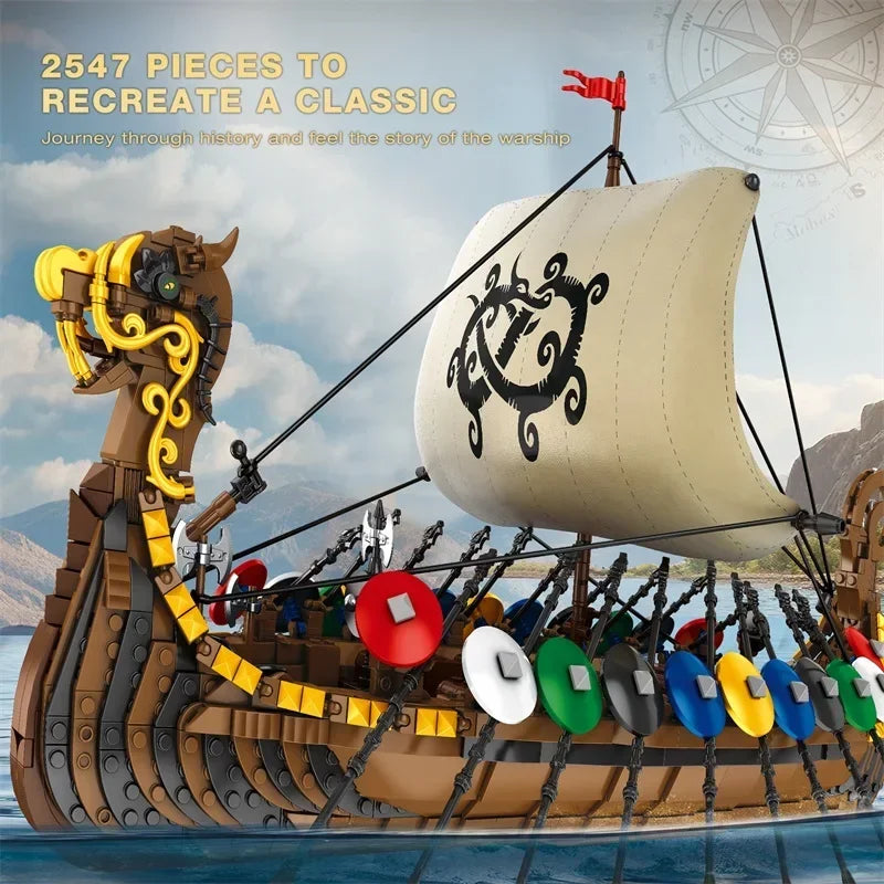 2547PCS Viking Warship Building Blocks Pirate Keelboat Model Bricks Desktop Collection Decoration Diy Toy For Kids Holiday Gifts