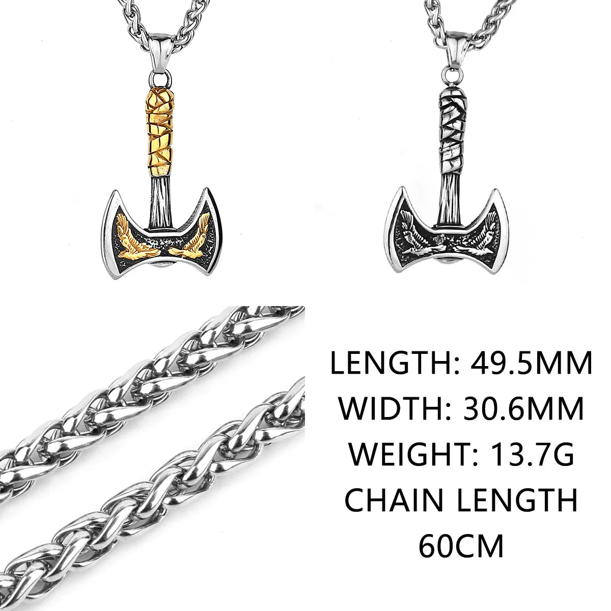 Viking Odin Raven Double Axe Necklace Stainless Steel