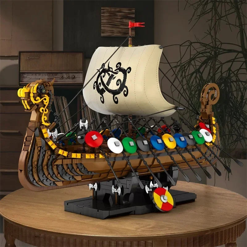 2547PCS Viking Warship Building Blocks Pirate Keelboat Model Bricks Desktop Collection Decoration Diy Toy For Kids Holiday Gifts