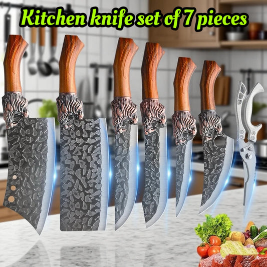7pcs kitchen set knives, brown dragon head knives, high-quality chef knives, high hardness, high-quality steel, sharp and durabl