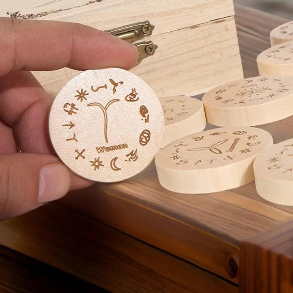Witches Runes Set Altar Divination Tools with Storage Bag 13Pcs Wood Runes Altar Runes for Beginners Board Game