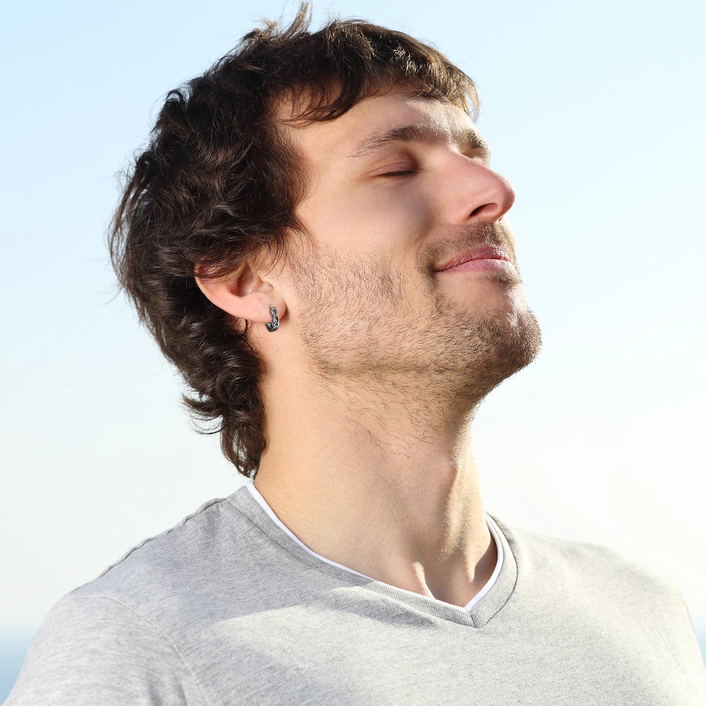 BONISKISS Cross Hollow Chain Stainless Steel Earrings Hoop Huggie Hinged Viking Runes Retro Gothic Ear Stud Men Women Unisex