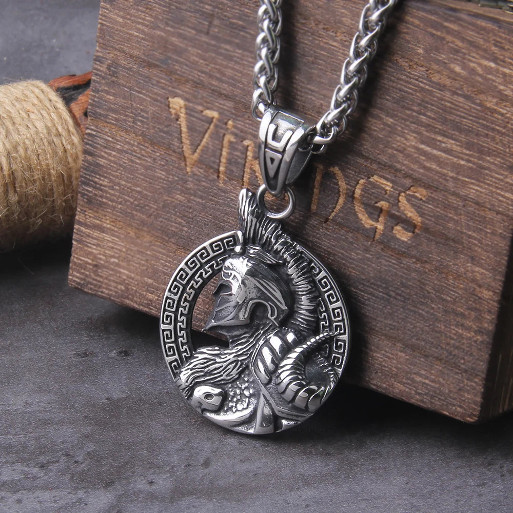 Never Fade Sparta Helmet pendant necklace with wooden box as men gift