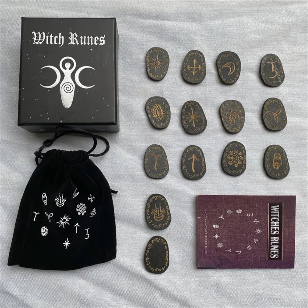 Wooden Rune Divination Game Set Rune Stones With Storage Bag Black Divination Props Set With Storage Bag Norse Runes