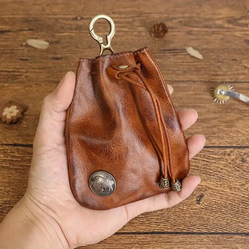 1pc viking sporran mini Soft Retro style Handcrafted Genuine Cowhide Change Holder Pouch Coin Purse Keychain for men and women