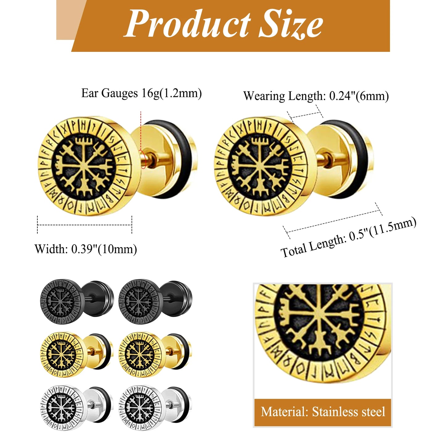 Viking stainless steel earrings Nordic Compass