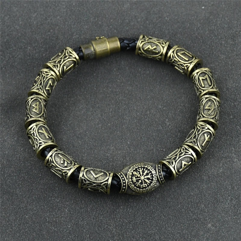 Norse Runes Bracelet Viking 13Pcs Runes Beads Vegvisir Compass Amulet Viking