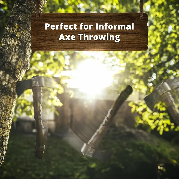 14" Viking Throwing Axe - Fully Sharpened Norse Hand-Axe - Carbon Steel Axe Head with Premium Leather Cross-Stitch