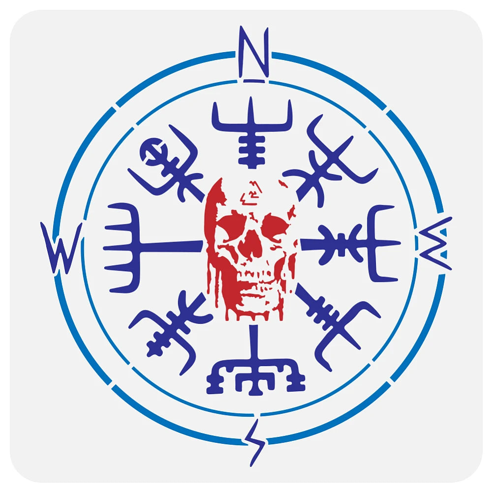1pc Viking Compass Painting Stencil 11.8x11.8 inch Skull Compass Stencil for Painting ReusableTheme Motifs Plastic Stencil