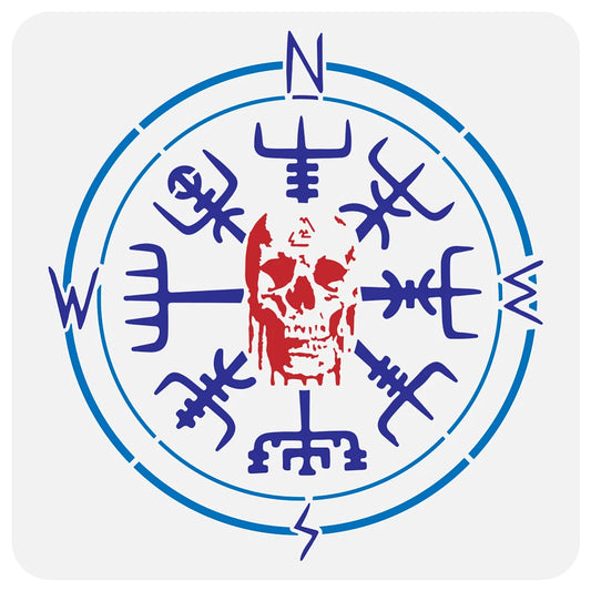 1pc Viking Compass Painting Stencil 11.8x11.8 inch Skull Compass Stencil for Painting ReusableTheme Motifs Plastic Stencil