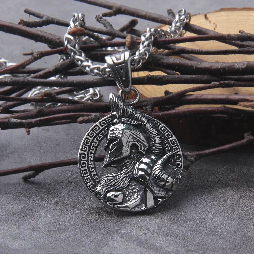 Never Fade Sparta Helmet pendant necklace with wooden box as men gift
