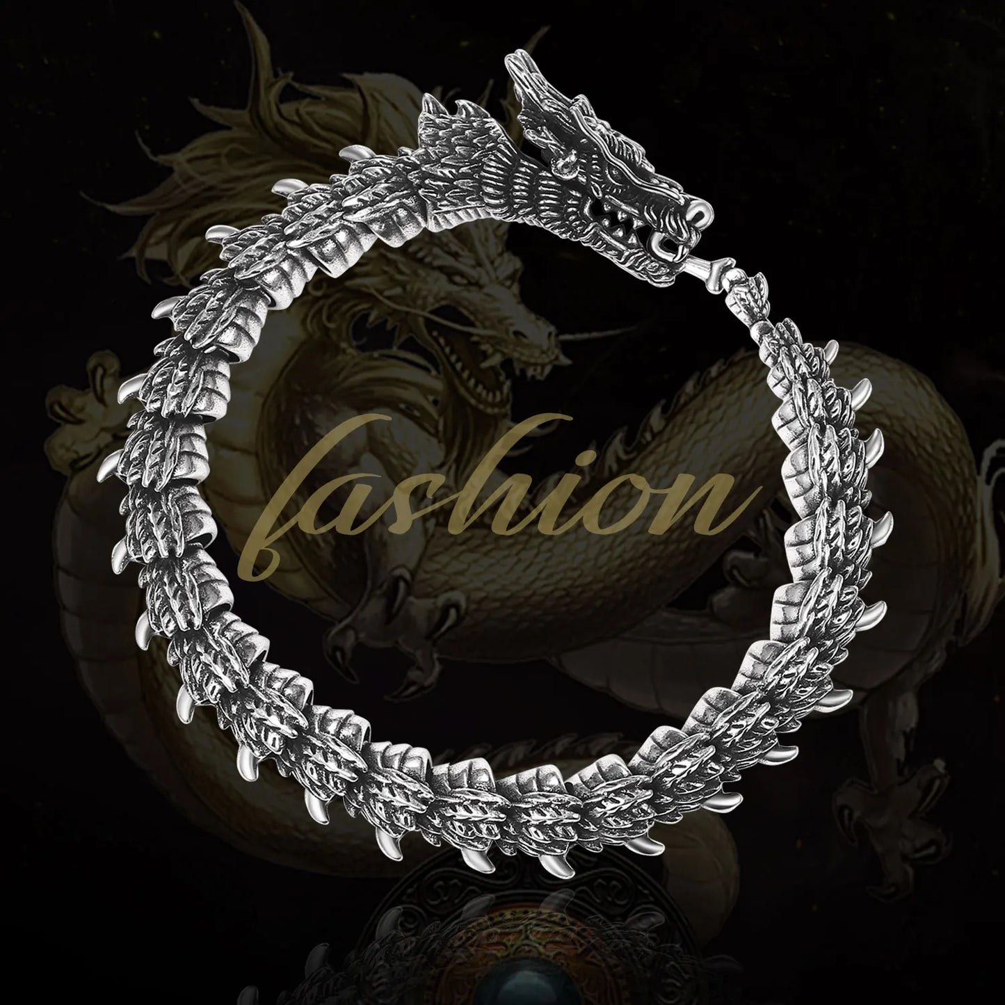 BONISKISS Men's Superior Dragon Bracelet Flexible Bendable Stainless Steel Snake Chain Charming Vintage Jewellery Unique Gift