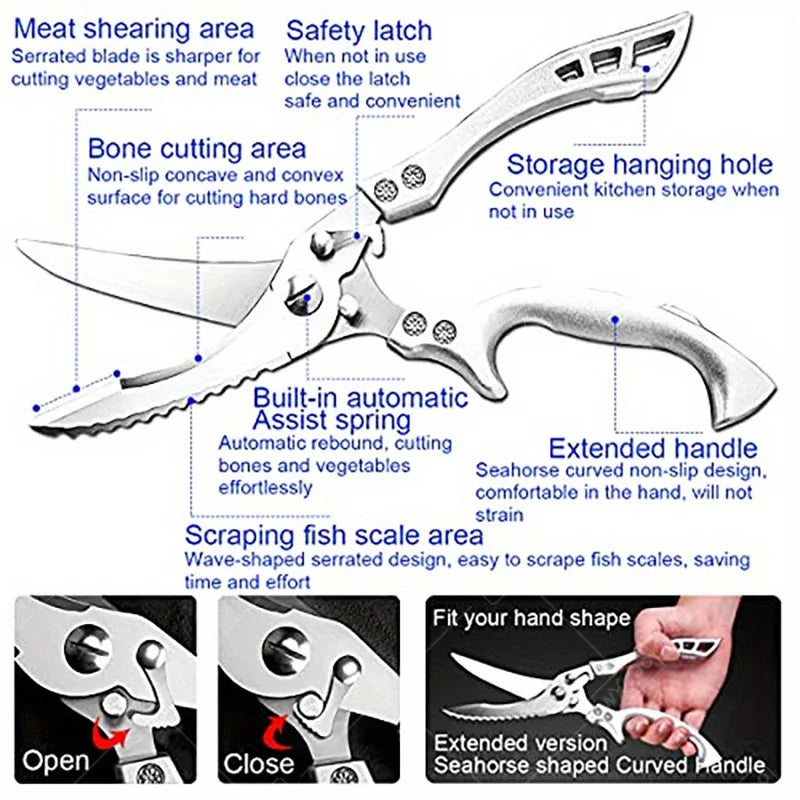 2pcS Kitchen Knife Stainless Steel Handmade Boning Cleaver Butcher Scissors Vegetable Fruit Bone Knife