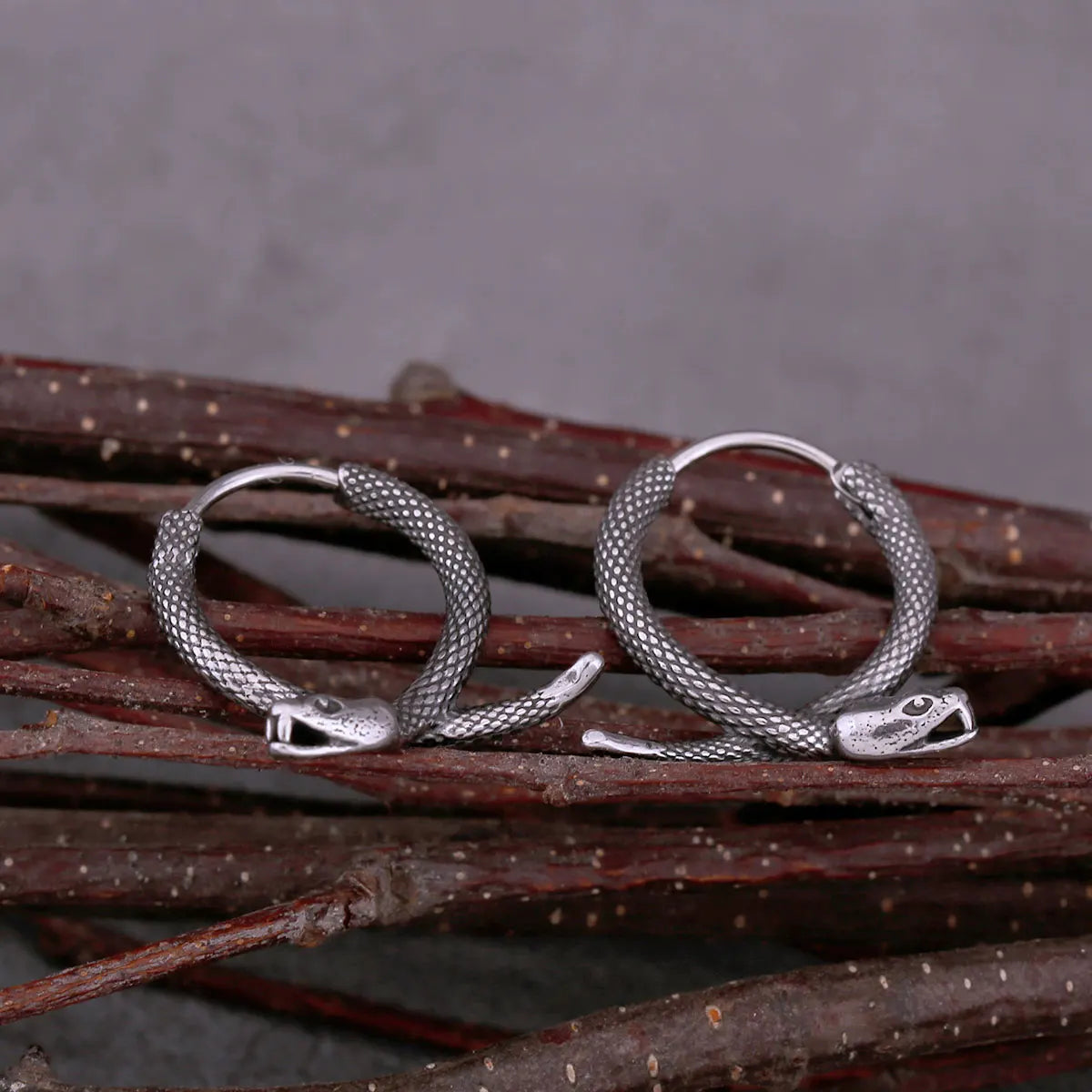 Viking Tail Snake Stainless Steel Earrings