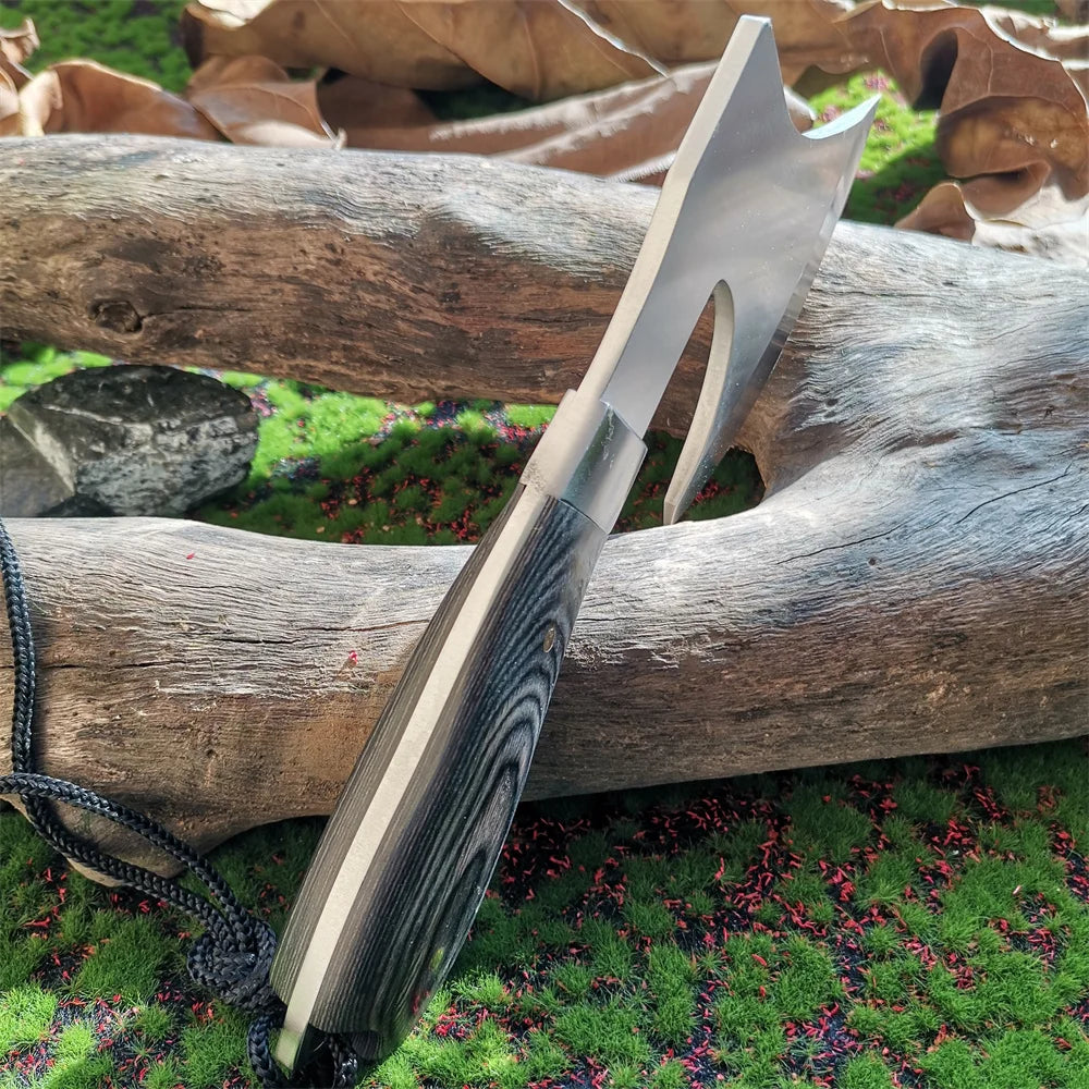 Portable Tactical Stainless Steel Camping Hunting Survival Axe with Colored Wooden Handle - Lightweight Outdoor Defense Tool