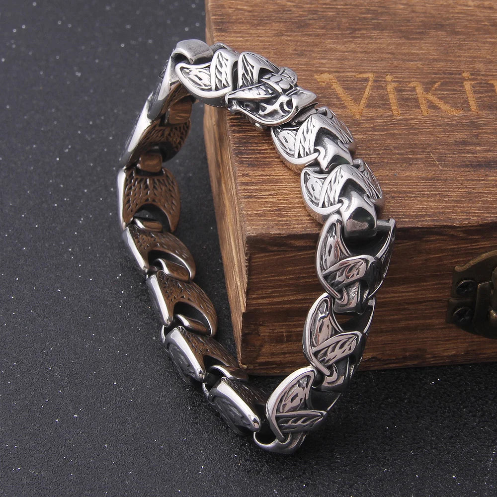 New Viking Ouroboros vintage punk bracelet for men stainless steel fashion Jewelry hippop street culture with wooden box