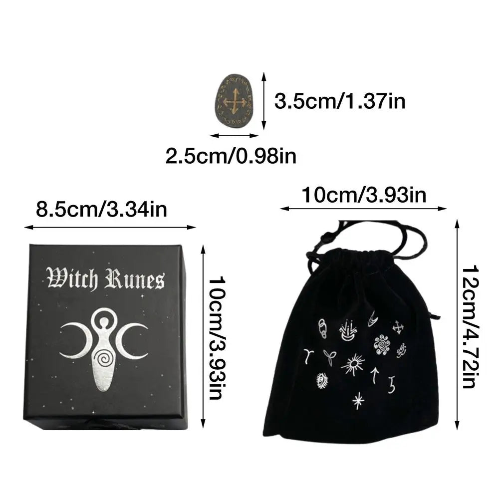 Wooden Rune Divination Game Set Rune Stones With Storage Bag Black Divination Props Set With Storage Bag Norse Runes