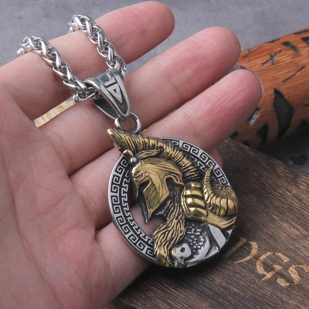 Never Fade Sparta Helmet pendant necklace with wooden box as men gift