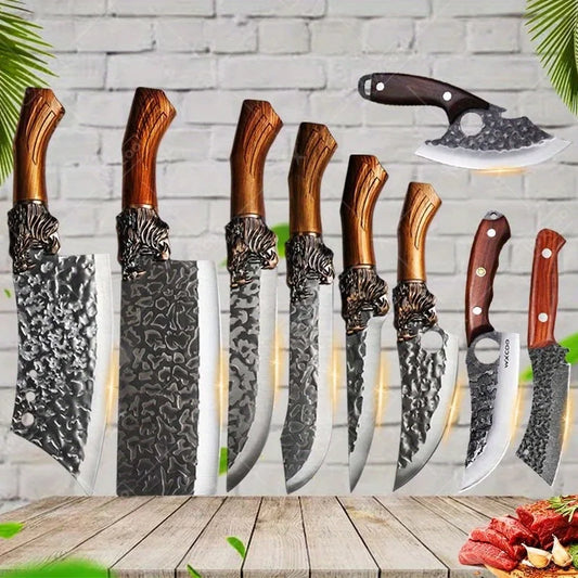 9PCS Professional Kitchen Chef Knife Set Stainless Steel Utility Knife Cutters Mini Knife Butcher Knife Boning Fish Pizza Cheese