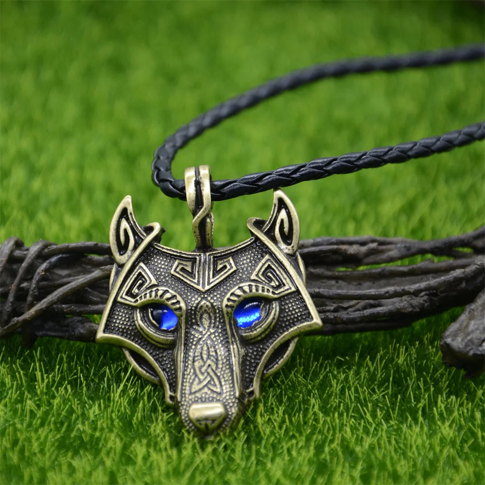 Blue Green Eyes Wolf Pendant Viking