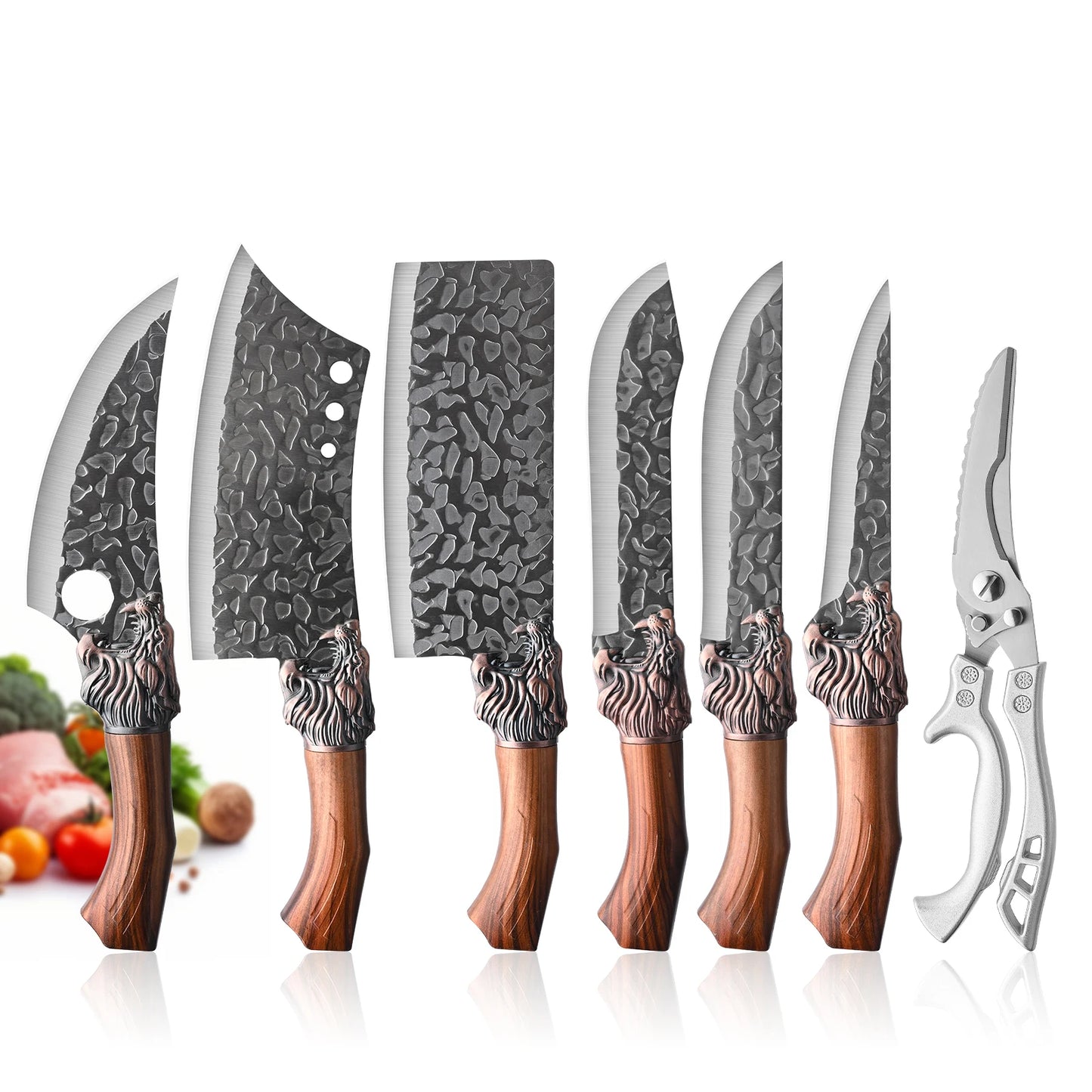 7pcs kitchen set knives, brown dragon head knives, high-quality chef knives, high hardness, high-quality steel, sharp and durabl