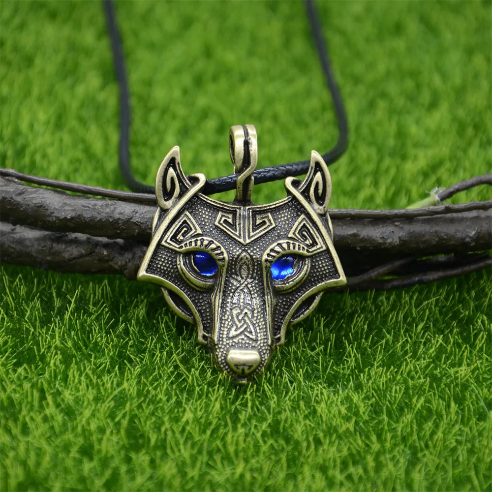Blue Green Eyes Wolf Pendant Viking