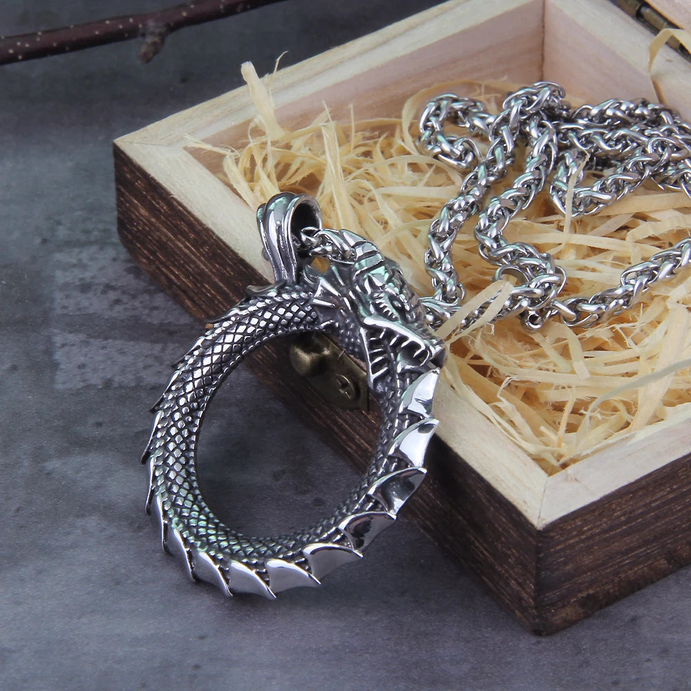 Never Fade Gold plated rotating life tree in Amulet ouroboros Pendant Necklace with vikings wood box