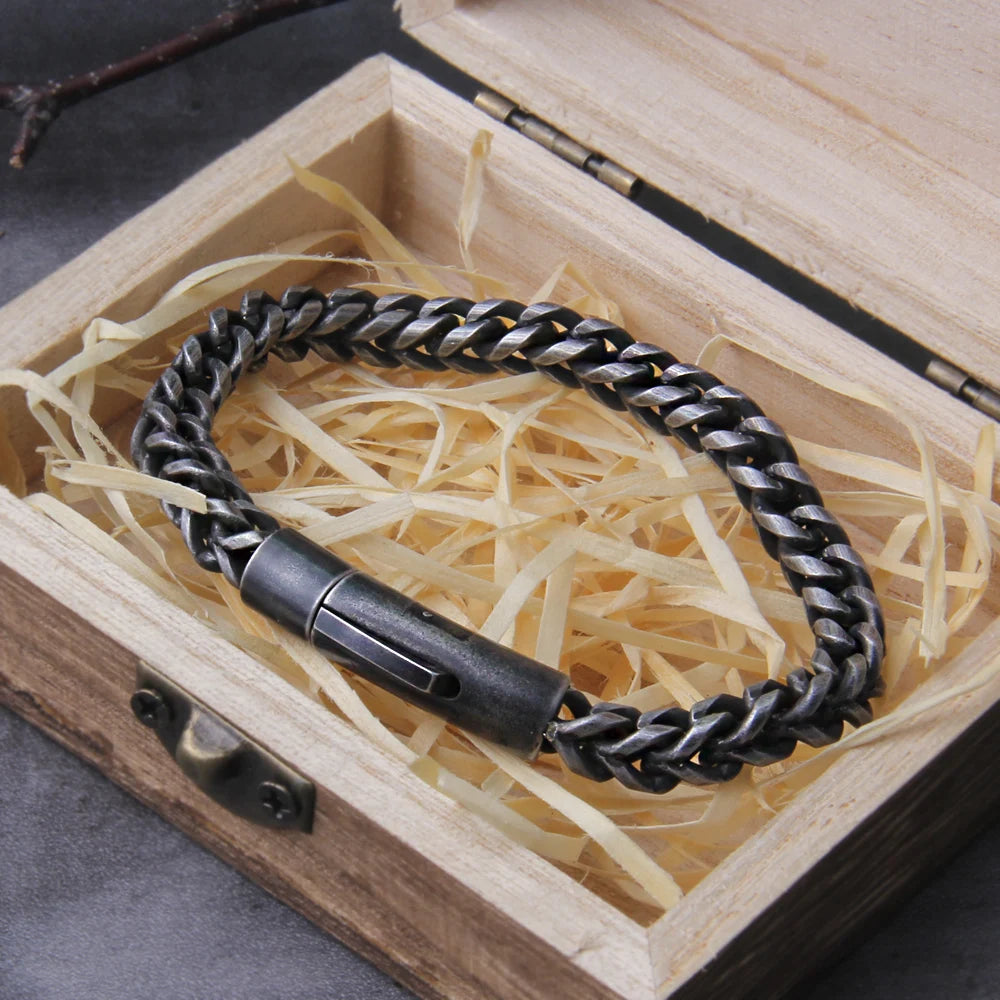Vintage Chain Link Men Bracelet Handmade Punk Rock Stainless Steel Motorcycle Bracelets Male Hand Jewelry Boyfriend with box